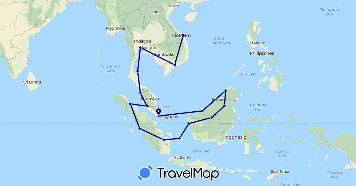 TravelMap itinerary: driving in Indonesia, Malaysia, Singapore, Thailand, Vietnam (Asia)